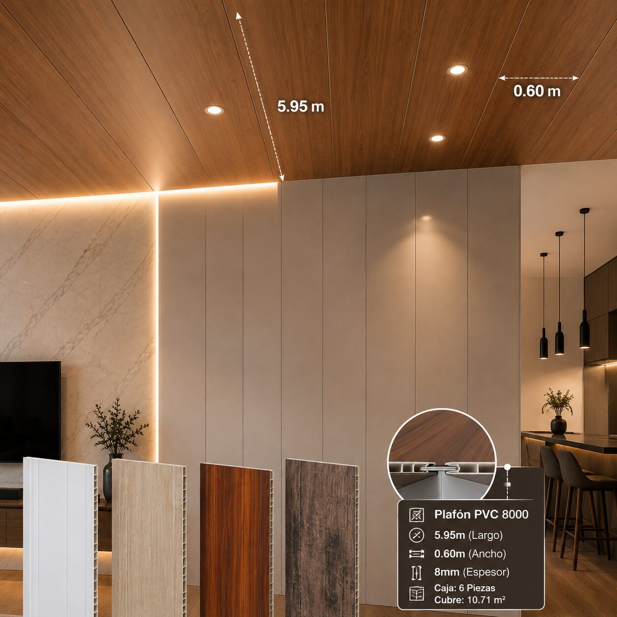 Plafones de PVC decorativos para interiores modernos